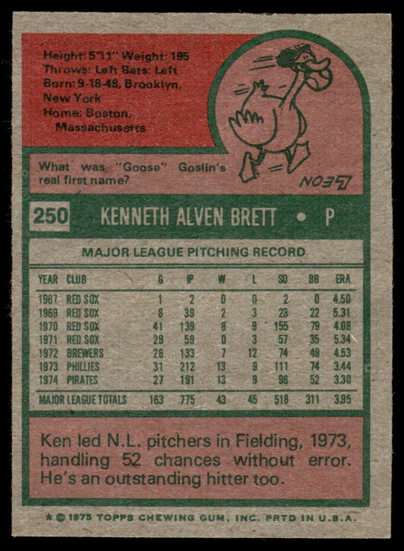 1975 Topps Baseball #250 - Ken Brett - NM