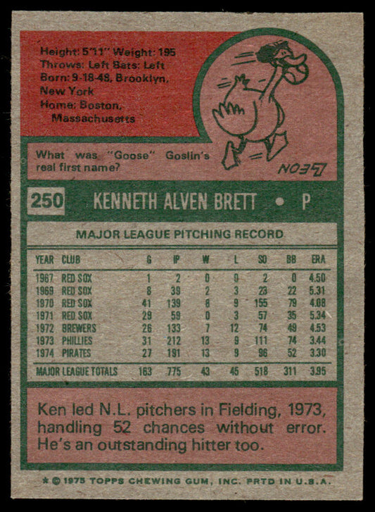 1975 Topps Baseball #250 - Ken Brett - NM