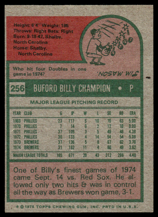 1975 Topps Baseball #256 - Billy Champion - NM