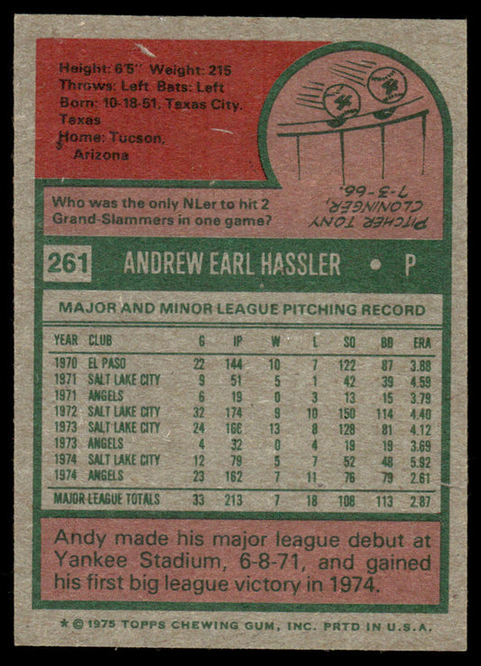 1975 Topps Baseball #261 - Andy Hassler RC - NM
