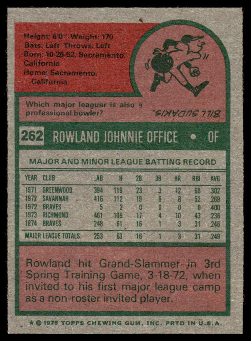 1975 Topps Baseball #262 - Rowland Office RC - NM