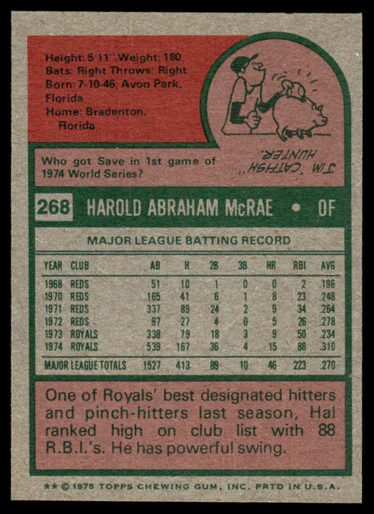 1975 Topps Baseball #268 - Hal McRae - NM