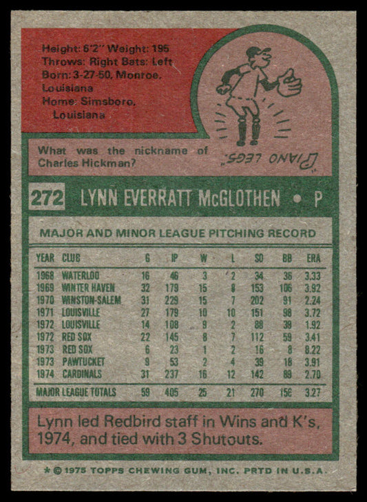 1975 Topps Baseball #272 - Lynn McGlothen - NM