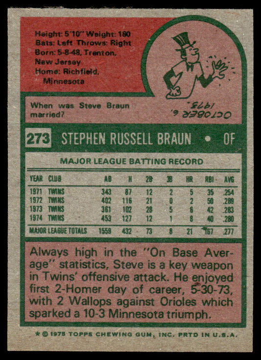 1975 Topps Baseball #273 - Steve Braun - NM