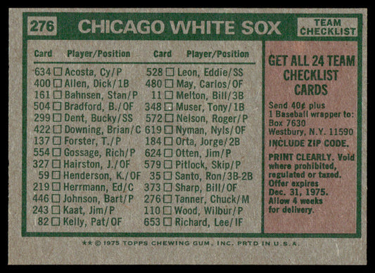 1975 Topps Baseball #276 - Chicago White Sox / Chuck Tanner - EXMT