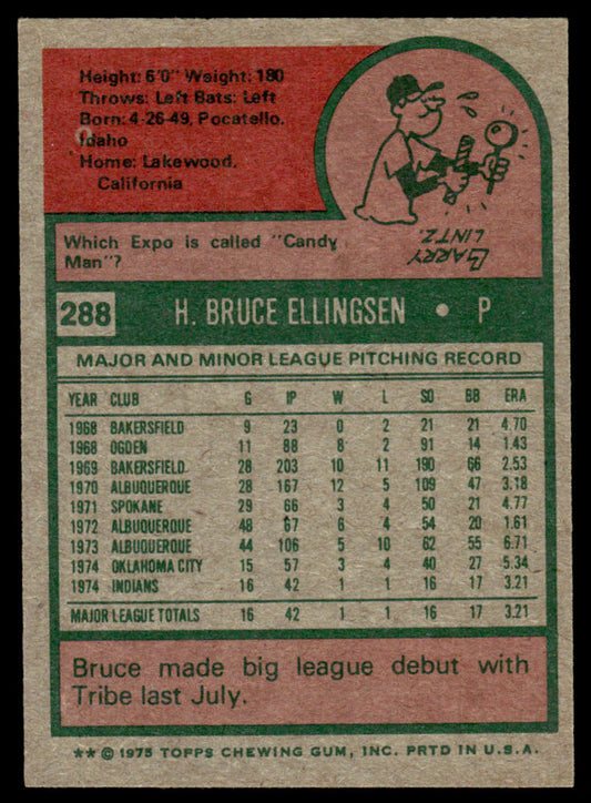 1975 Topps Baseball #288 - Bruce Ellingsen RC - NM