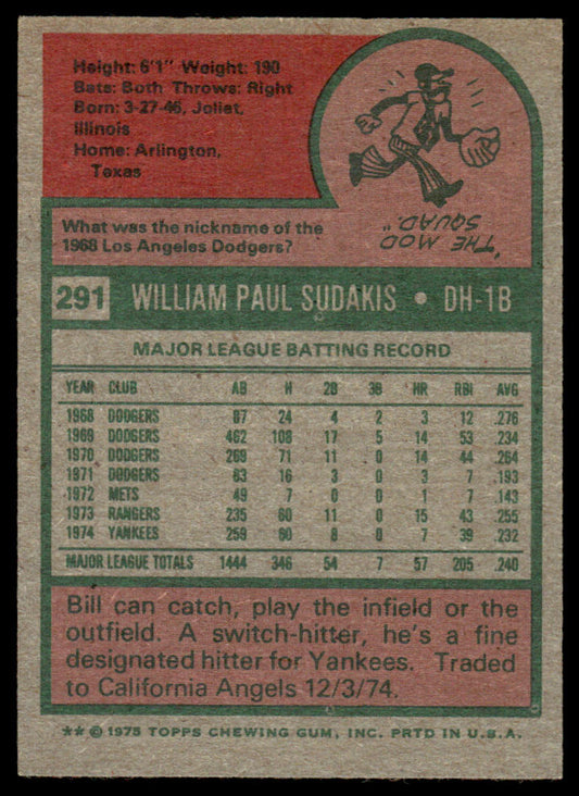 1975 Topps Baseball #291 - Bill Sudakis - NM