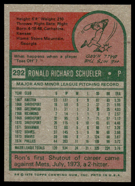 1975 Topps Baseball #292 - Ron Schueler - NMMT
