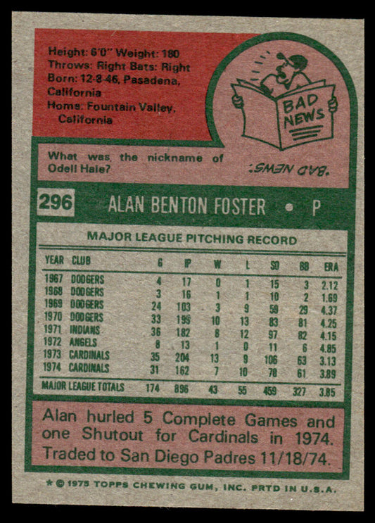 1975 Topps Baseball #296 - Alan Foster - NM