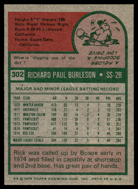 1975 Topps Baseball #302 - Rick Burleson RC - NM
