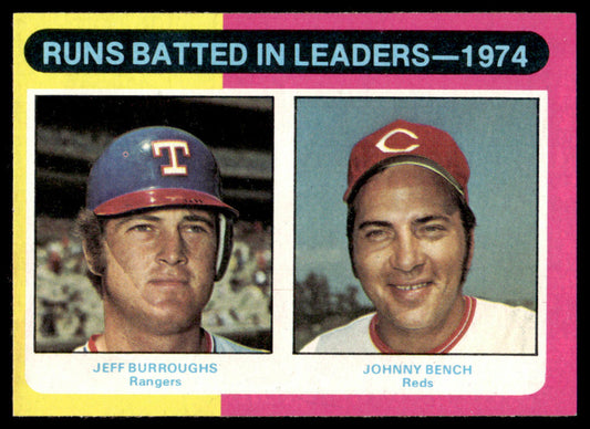 1975 Topps Baseball #308 - 1974 RBI Leaders - Burroughs/Bench - NM