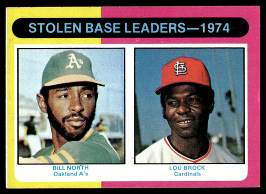1975 Topps Baseball #309 - 1974 SB Leaders - North/Brock - EXMT - SET BREAK