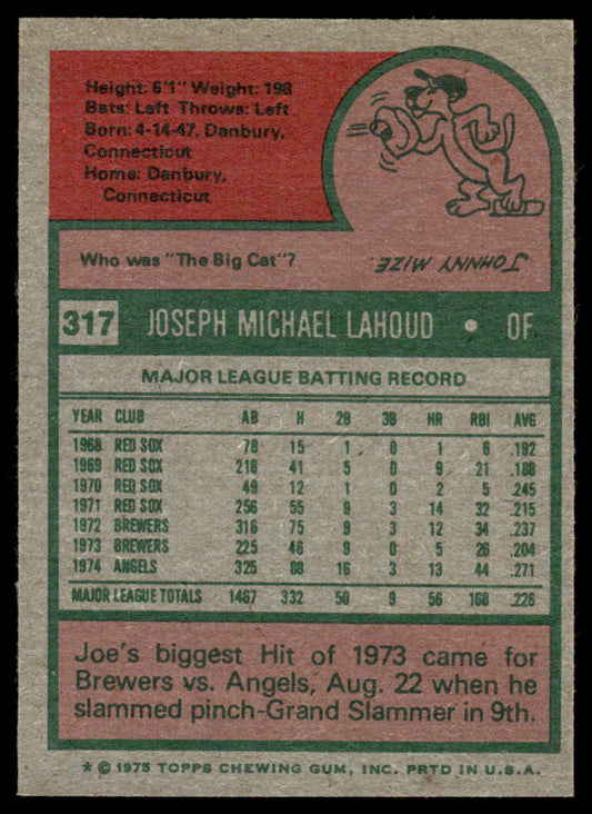 1975 Topps Baseball #317 - Joe Lahoud - NM