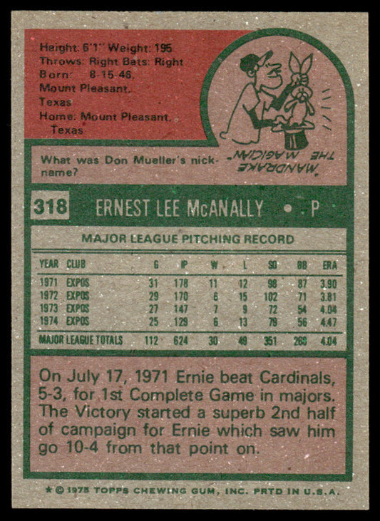 1975 Topps Baseball #318 - Ernie McAnally - NM