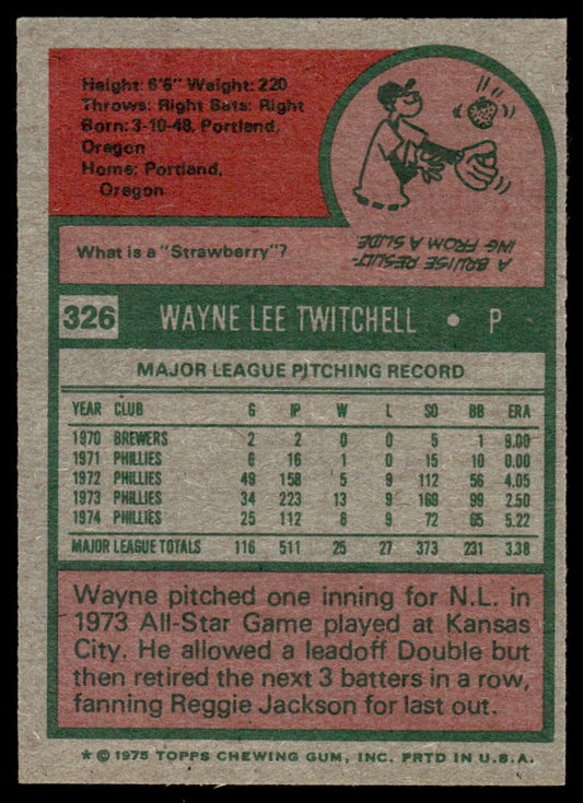 1975 Topps Baseball #326 - Wayne Twitchell - NM