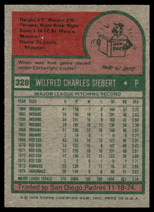 1975 Topps Baseball #328 - Sonny Siebert - NMMT