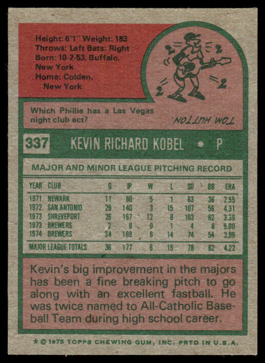 1975 Topps Baseball #337 - Kevin Kobel - NM