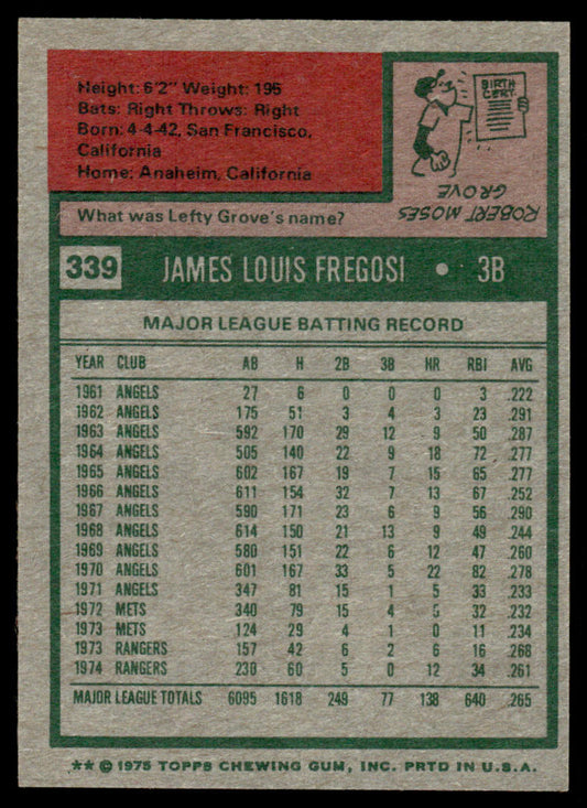 1975 Topps Baseball #339 - Jim Fregosi - NM