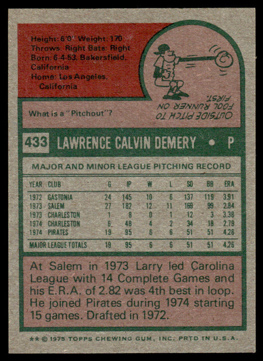 1975 Topps Baseball #433 - Larry Demery RC - NMMT