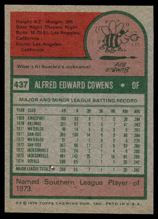 1975 Topps Baseball #437 - Al Cowens RC - NM