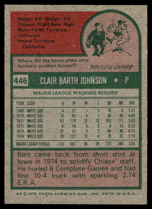 1975 Topps Baseball #446 - Bart Johnson - NM