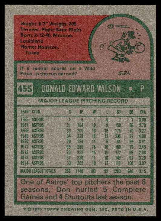 1975 Topps Baseball #455 - Don Wilson - NM