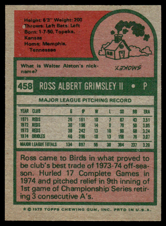 1975 Topps Baseball #458 - Ross Grimsley - EXMT
