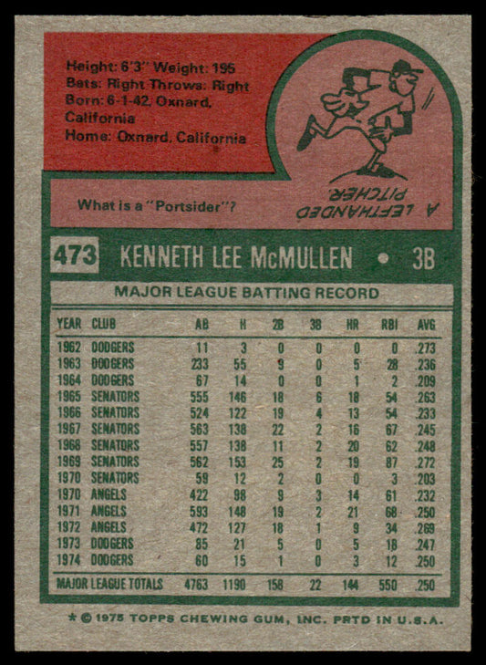 1975 Topps Baseball #473 - Ken McMullen - NM