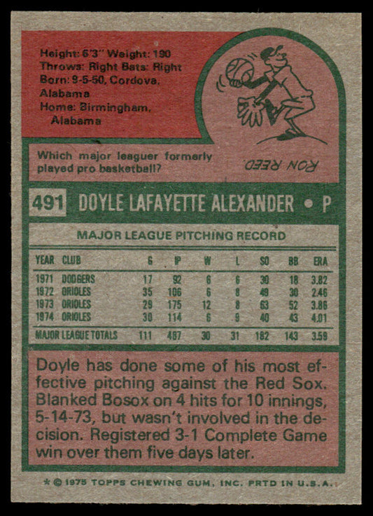 1975 Topps Baseball #491 - Doyle Alexander - NM