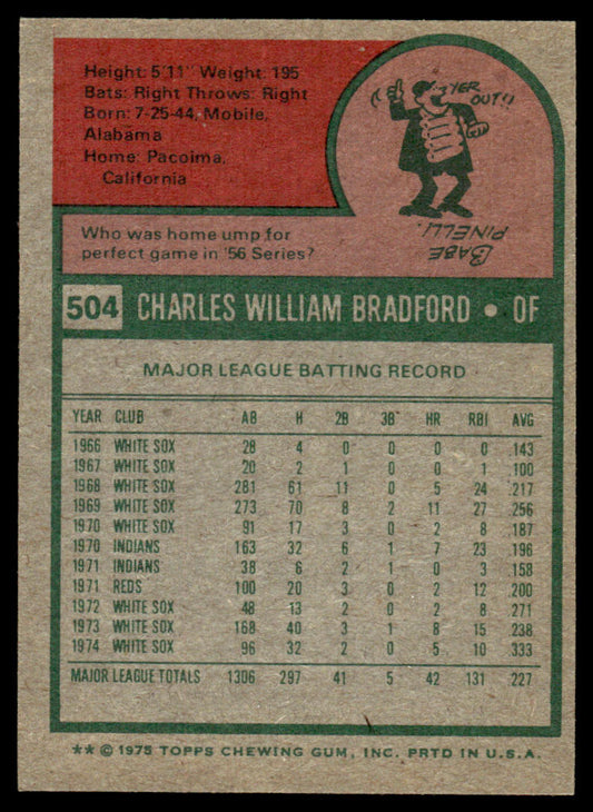 1975 Topps Baseball #504 - Buddy Bradford - NM
