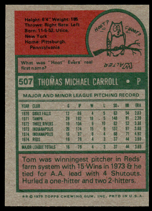 1975 Topps Baseball #507 - Tom Carroll RC - NM