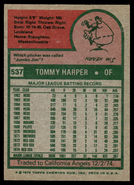 1975 Topps Baseball #537 - Tommy Harper - NM