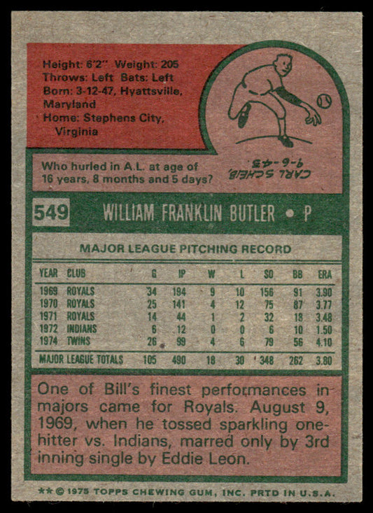 1975 Topps Baseball #549 - Bill Butler - NM