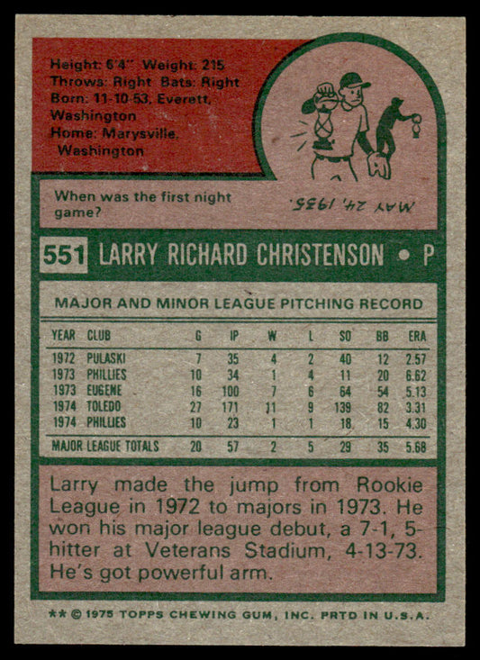 1975 Topps Baseball #551 - Larry Christenson - NM