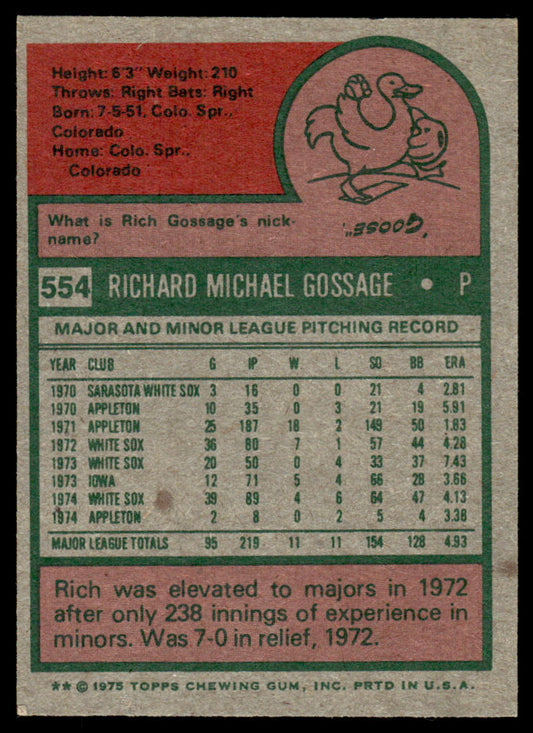 1975 Topps Baseball #554 - Rich Gossage - EXMT