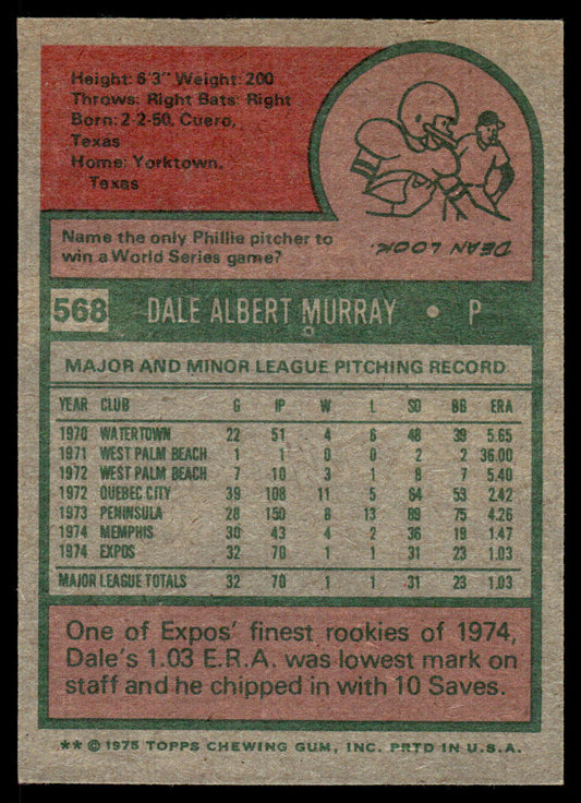 1975 Topps Baseball #568 - Dale Murray RC - NM