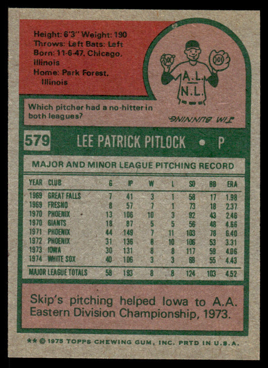 1975 Topps Baseball #579 - Skip Pitlock - NM