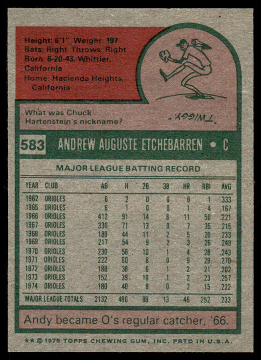 1975 Topps Baseball #583 - Andy Etchebarren - NM