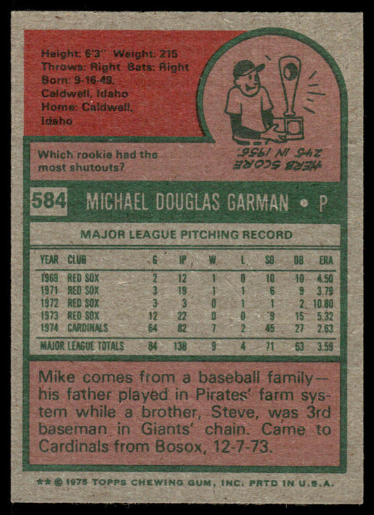 1975 Topps Baseball #584 - Mike Garman - NM