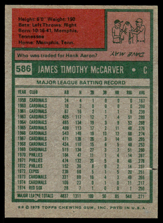 1975 Topps Baseball #586 - Tim McCarver - NM