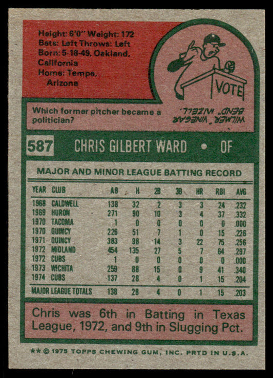 1975 Topps Baseball #587 - Chris Ward RC - NM