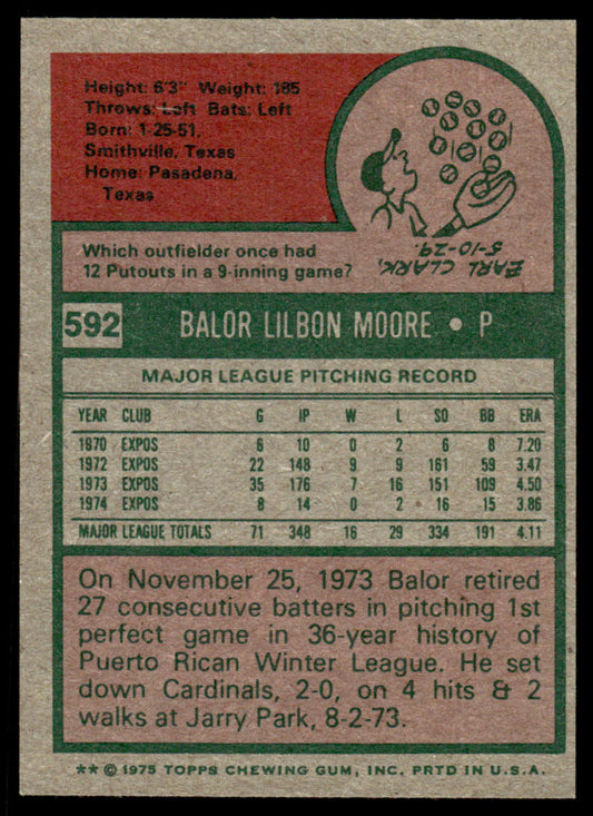 1975 Topps Baseball #592 - Balor Moore - NM