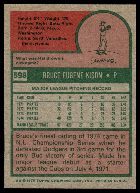 1975 Topps Baseball #598 - Bruce Kison - NM