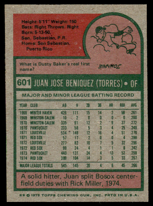 1975 Topps Baseball #601 - Juan Beniquez - NM