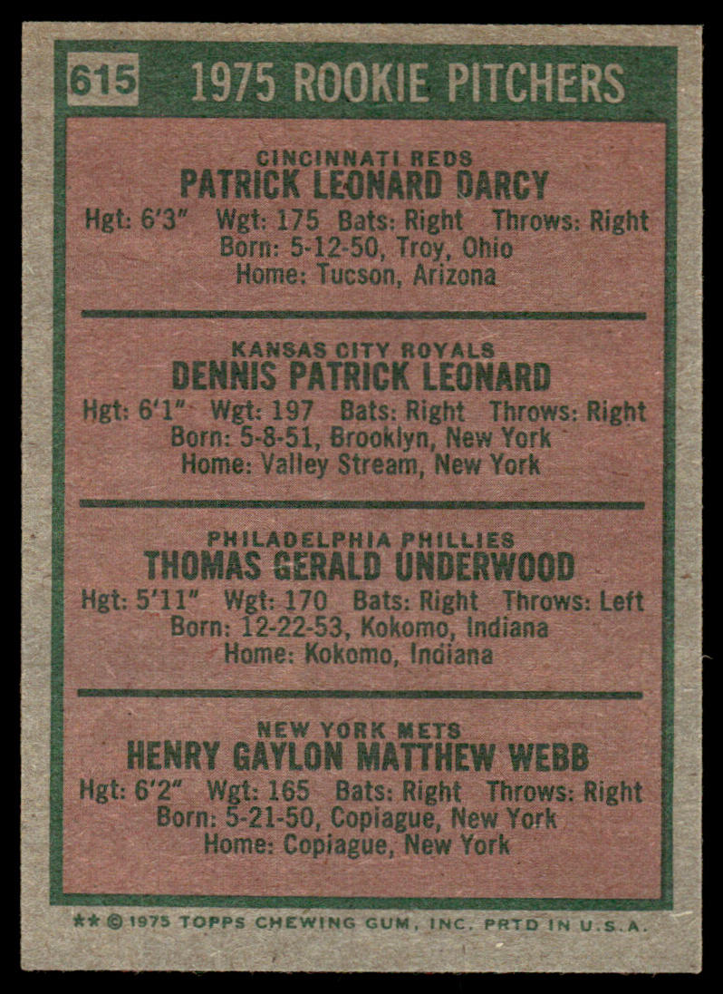 1975 Topps Baseball #615 - 1975 Rookie Pitchers - NM