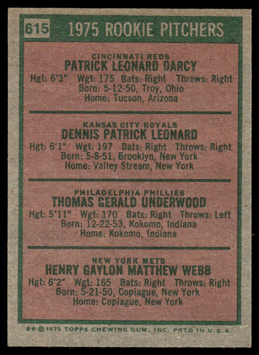1975 Topps Baseball #615 - 1975 Rookie Pitchers - NM