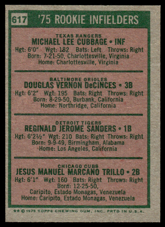 1975 Topps Baseball #617 - 1975 Rookie Infielders - EXMT