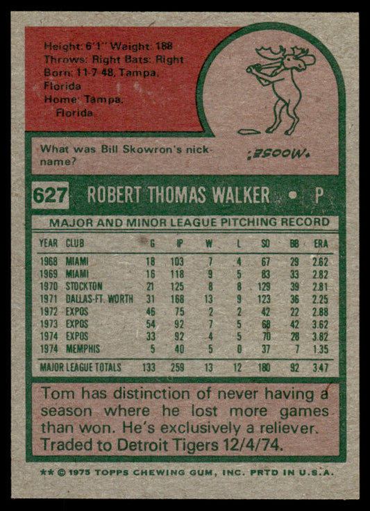 1975 Topps Baseball #627 - Tom Walker - EXMT