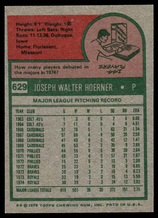 1975 Topps Baseball #629 - Joe Hoerner - NM