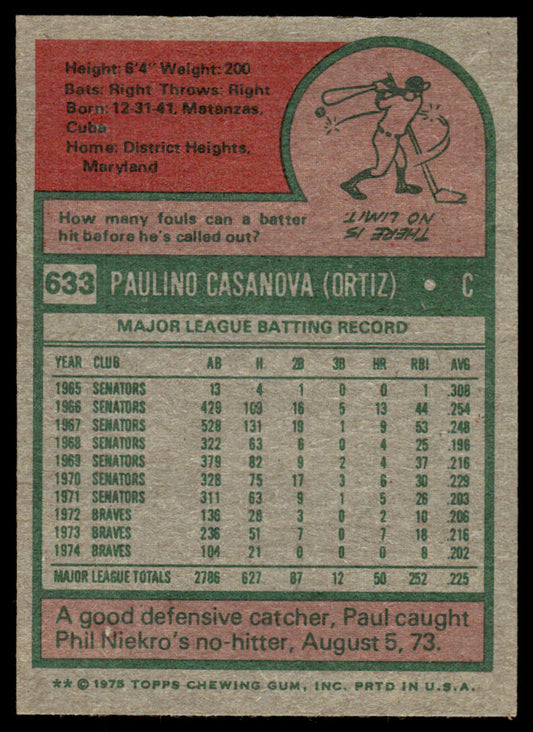 1975 Topps Baseball #633 - Paul Casanova - NM